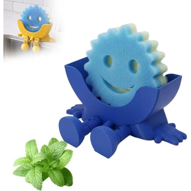 Smiley Face Sponge Holder – Drainage Kitchen Sink Stand, Keeps Sponge Dry & Clean, 3D Printed Countertop Organizer