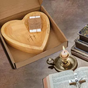 Prayer Bowl with Cards, Heart Prayer Bowl Wooden, Christian Gifts for Women Men, Wood Prayer Dough Bowl, Heart Shaped Decor Bowl, Mothers Day Gifts, Birthday, Retirement, Religious Gift for Mom Dad Decoration