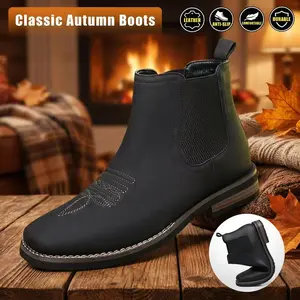 Men’s Chelsea boots with elastic ankle cuffs, short shaft—retro casual style for business/commuting