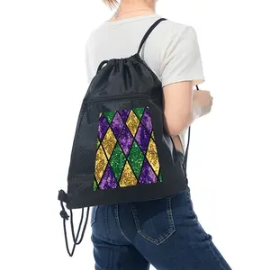 Mardi Gras Colorful Diamond Pattern Drawstring Backpack Lightweight Gym Bag for Travel and Sports Use Perfect Gift for Festival Celebrations Carnival Party Fans and Costume Accessory Lovers Ideal Holiday Present for Adu