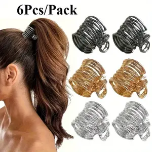 6Pcs Fashion Gold Color Hollow Geometric Hair Clips Metal Hair Claw Cross Hairclip Headband Hairpin Hair Crab Women Hair Accessories