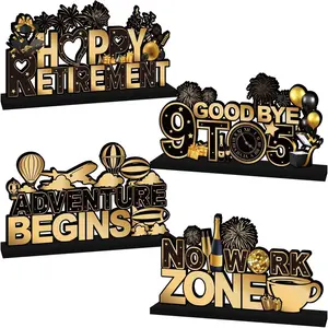 Retirement Party Decorations, 4 Counts/set Wooden Centerpiece, Happy Retirement Table Decorations, Photo Prop for Goodbye Party, Masks