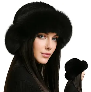 EMMIOL Women’s Fluffy Faux Fur Hat Cozy Plush Bucket Hat Russian Winter Style Soft Warm Unisex Faux Fur Material