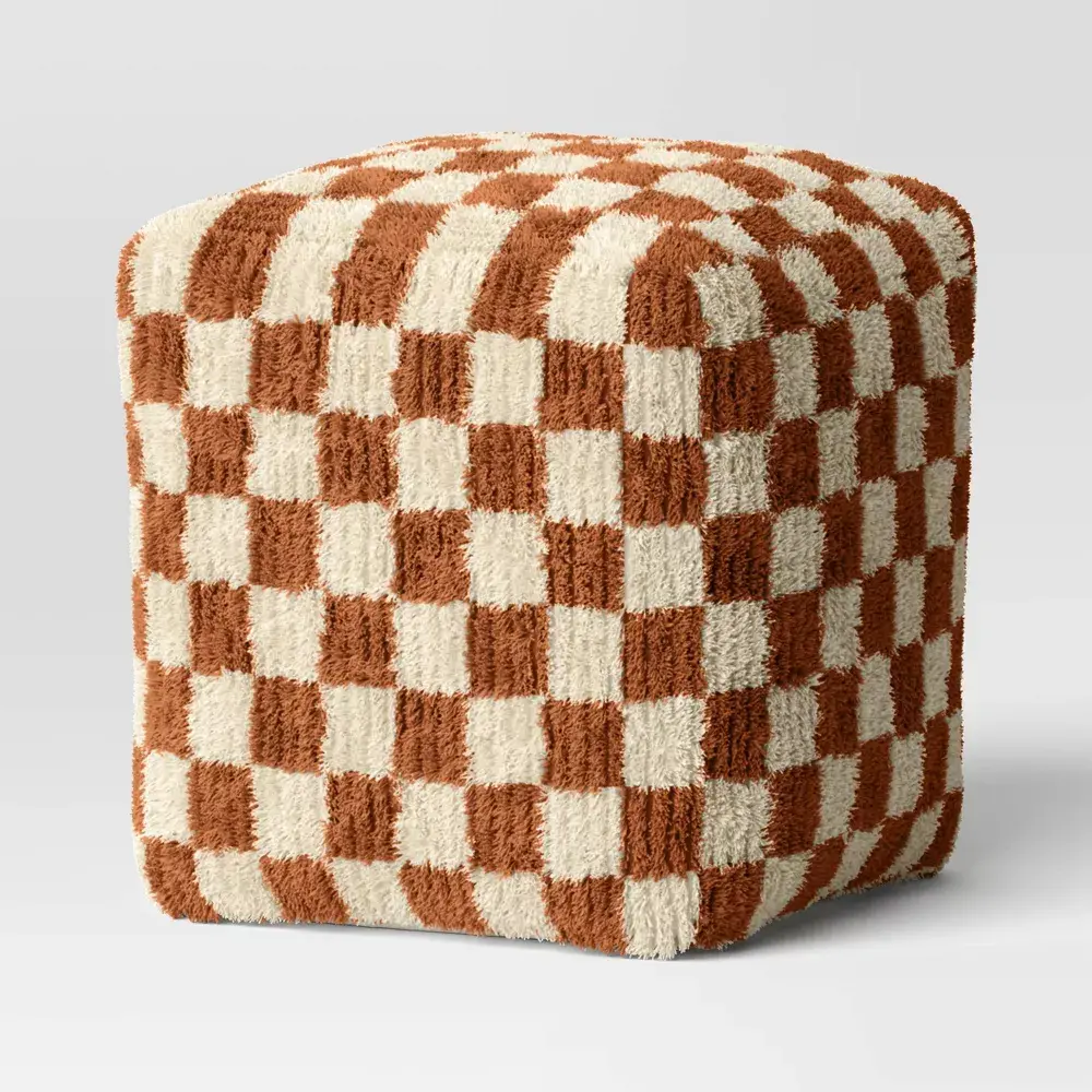 Checkerboard Pouf Mustard/Cream - Threshold Checkerboard Pouf Mustard/Cream - Threshold