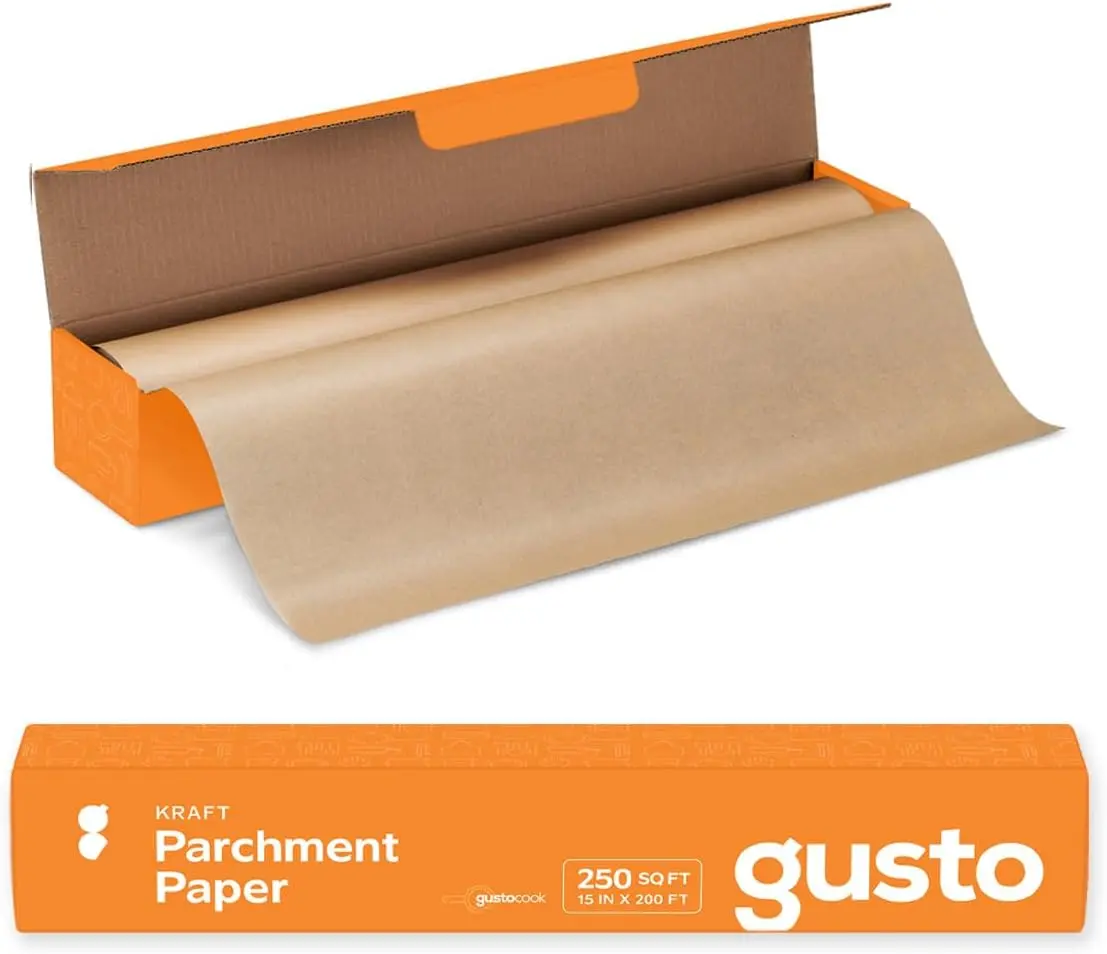 GUSTO [15 in x 200 ft - 250 Sq.Ft] Kraft Parchment Paper for Baking, Non-Stick Baking Paper - Parchment Paper Roll With Cutter for Air Fryer, Baking &...