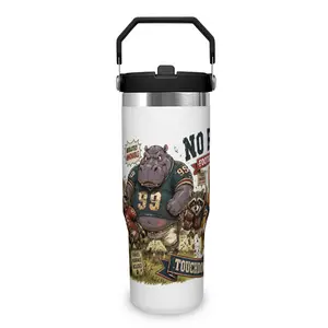 30oz Insulated Stainless Steel Car Tumbler with Handle & Leak-Proof Lid,playoff team cup
