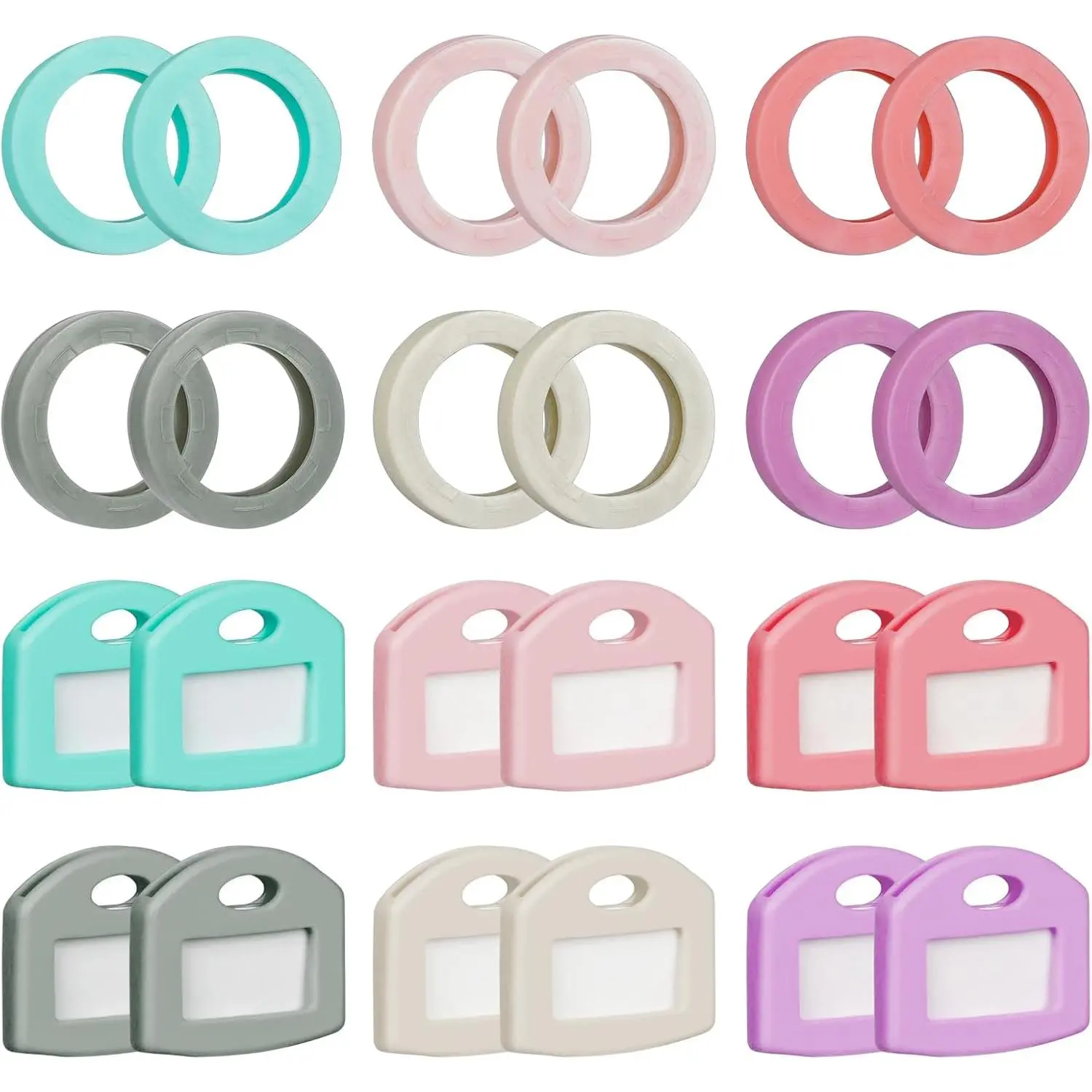 24 count Key Covers Caps and Key Caps Tags Set, Key Identifiers with Labels, Soft Stretchy Key Covers for House Key, Key  Protectors (Not for Odd-Shaped ), 6 Colors