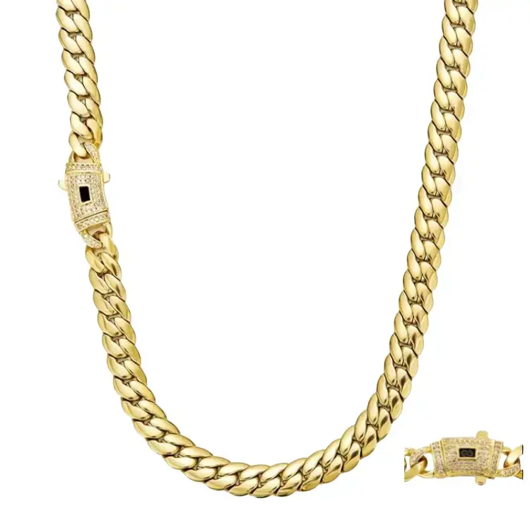 Edge Spark Jewelry 8mm Chunky Curb Chain 14K Gold Mark Twist Clasp Stainless Steel Necklace for Bold Statement Everyday Wear
