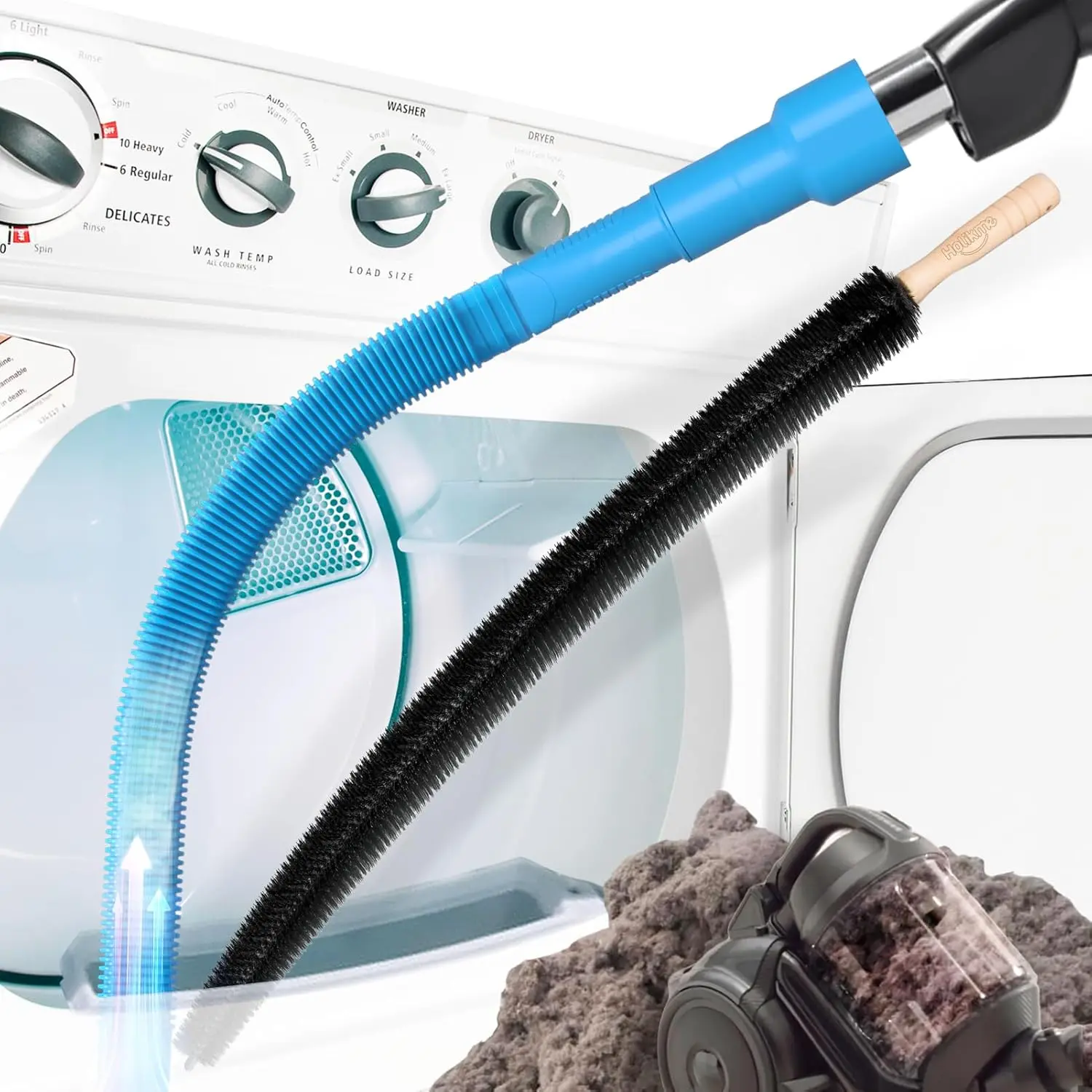 2 count Dryer Vent Cleaner Kit, Dryer Lint Vacuum Attachment and Flexible Dryer Lint Brush, Dryer Vent Vacuum Hose Attachment, Blue