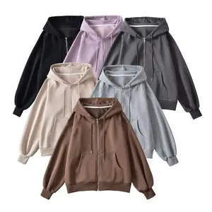 Women's Fashion Solid Color Casual Loose Zipper Hoodie Vintage Hooded Chic Lady Sweatshirt - Womenswear, Hoodie glossier hoodie fall capsule