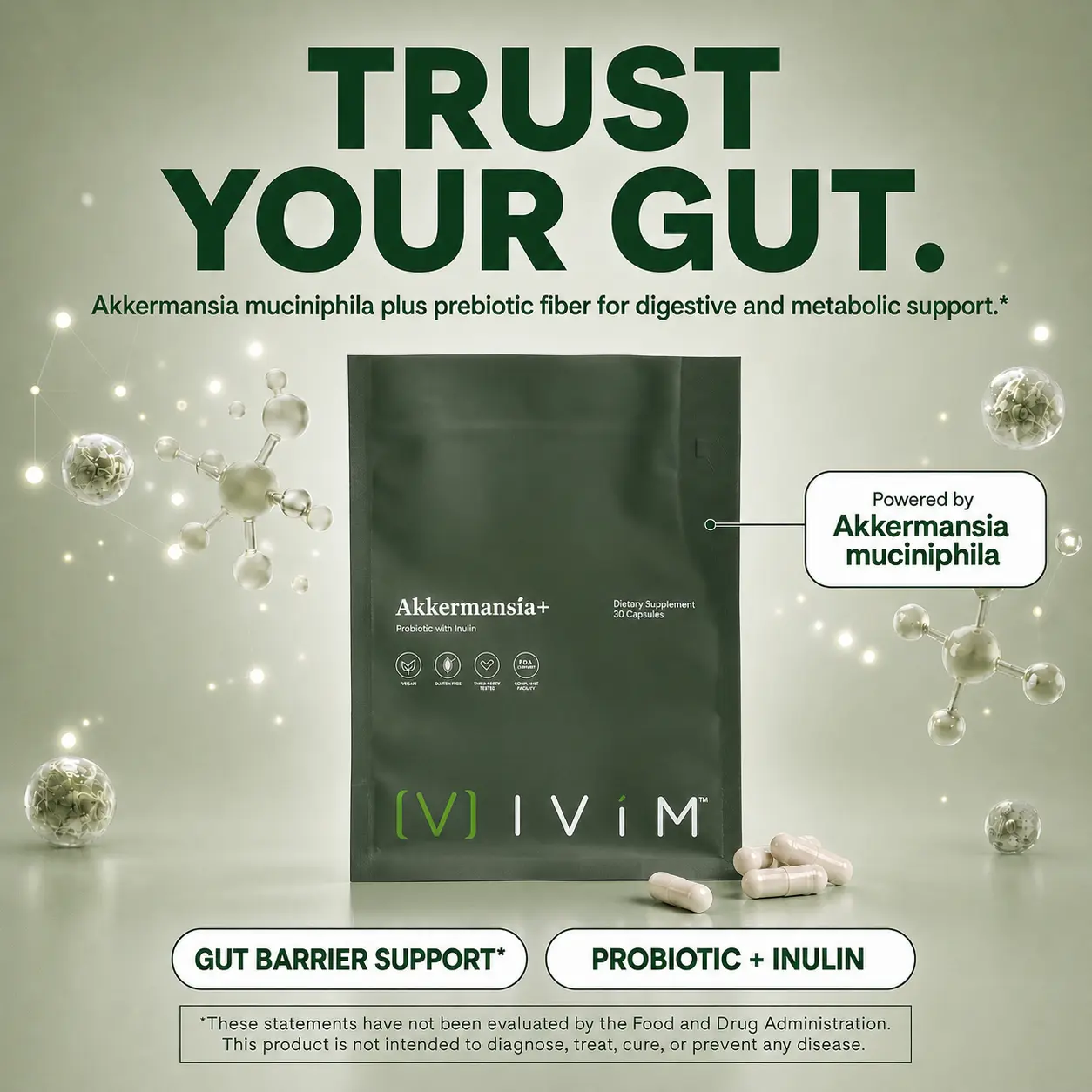Ivim Health Akkermansia Dietary Supplement - Gut Health Support, Metabolic Aid, Inulin Vitamins, Fiber-Infused Digestive Support, Gut Health Supplement
