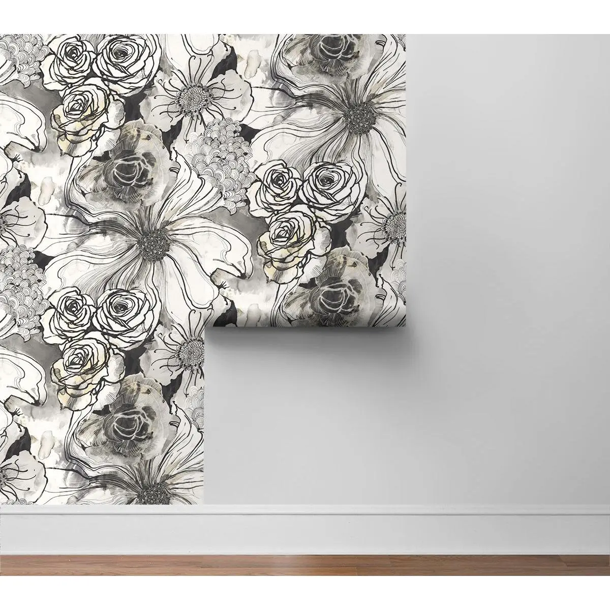 Harry & Grace Ink Rose Floral Peel and Stick Wallpaper Harry & Grace Ink Rose Floral Peel and Stick Wallpaper