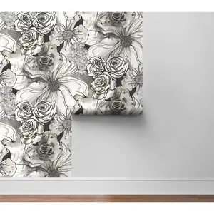 Harry & Grace Ink Rose Floral Peel and Stick Wallpaper