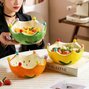 Creative Strawberry Ceramic Fruit Bowl Set with Forks Home Living Room Coffee Table Snack Storage Dish Food Basket