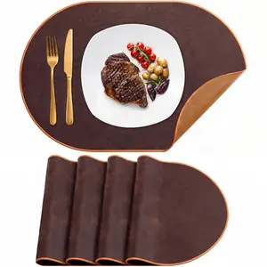 Leather Placemats, Reversible Dual-Color Heat Resistant Oval Faux Leather Placemats Set of 4 Washable 12 x 18 Inch, Waterproof Table Mats, Wipeable Pu Place Mats for Kitchen, Dining Room,home goods outdoorfun