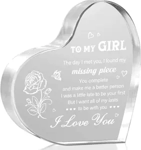 Birthday Gifts for Girlfriend, Girlfriend Valentine's Day Gift Ideas, To My Girl Heart Shaped Acrylic Block, I Love You Presents for Her, Valentines Day Birthday Present for Her GF Wife