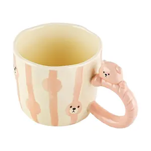 Golden Lion Cute Hand-Painted Bear Cartoon Mug - Pink Ceramic Coffee Cup, 350ML, 9.2*8CM - Adorable Gift for Her