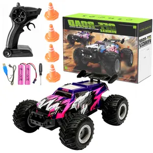 RC Remove Control Car Monster Truck 20KM/H 2.4GHz Anti-Interference All Terrain with Body Lights & 2 Rechargeable Batteries Perfect Christmas Birthday Gift for Boys Purple