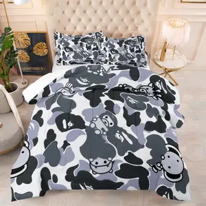 2/3 PCS Cartoon Camouflage Anime Style Comforter Set, Youthful Personalized Warmth & Temperature Control Bedding, Trendy Bedroom Decor, Housewarming Christmas Birthday Gift for Teens & Toy Collectors, Filled (No Pillow Inserts)