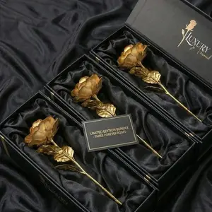 A Set Of Three Gold Dipped Rose Real 24K Gold Rose, Genuine One of a Kind Rose Hand Dipped in 24K Golden Roses Romantic Gifts for Women in Her Birthday Anniversary Day Mothers Day