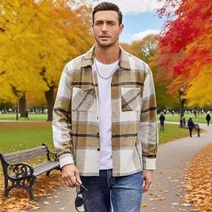 Classic Menswear Flannel Shirts Casual Button Down Plaid Shirt Jacket Long Sleeve Fleece Shacket with Pockets Coats Outerwear
