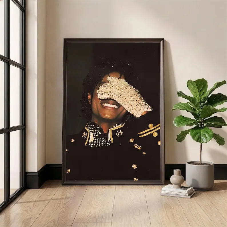 Michael Jackson Poster, King of Pop Wall Art, Vintage Music Photography, Rhinestone Glove Print, 80s Pop Culture Decor, Retro Music Gift