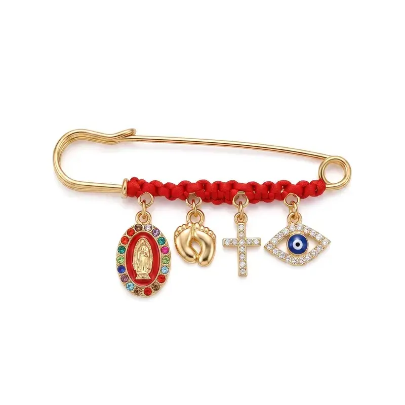 Vintage September Laurel Maternity Wear Protective Charm Brooch - Religious Symbols, Spiritual Guard, Virgin Mary, Cross, Evil Eye Maternity Safety Pin Belly Jewelry