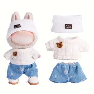 Rainbow Labubu Doll Clothes for Labubu with 3 Outfits - Stylish Fisherman Hat & Sweaters & Pants or skirt Set for 6.69inch Dolls, Adorable buLabu Accessories for Play & Display, Lifelike Doll Clothing (Not Included shoes & Doll)