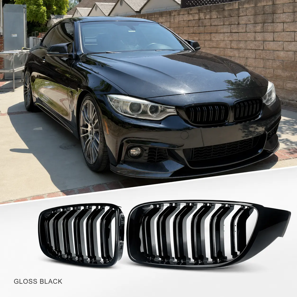 Gloss Black Dual Slat Front Kidney Grille Grill Pair For BMW 4 Series F32 Coupe F33 Convertible F36 Gran Coupe 420i 428i 430i 435i 440i 2013-2020, M4 F82 F83 2013-2017, Left Right 2PCS, Exterior Replacement Car Accessories