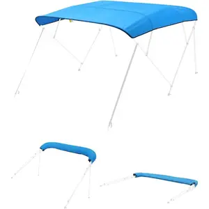 VEVOR 4 Bow Boat Bimini Tops, 600D Polyester Canopy with Aluminum Alloy Frame, Waterproof Sun Shade Boat Awning Canopy with Storage Bag, 2 Support Poles, 4 Straps, 8'Lx(91 - 96) Wx54 H, Light GreyVEVOR Super Brand Day