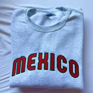Mexico Embroidered Sweatshirt, Unisex Baseball-Inspired Crewneck, Retro Sporty Fall Pullover, Patriotic Gift for Him or Her