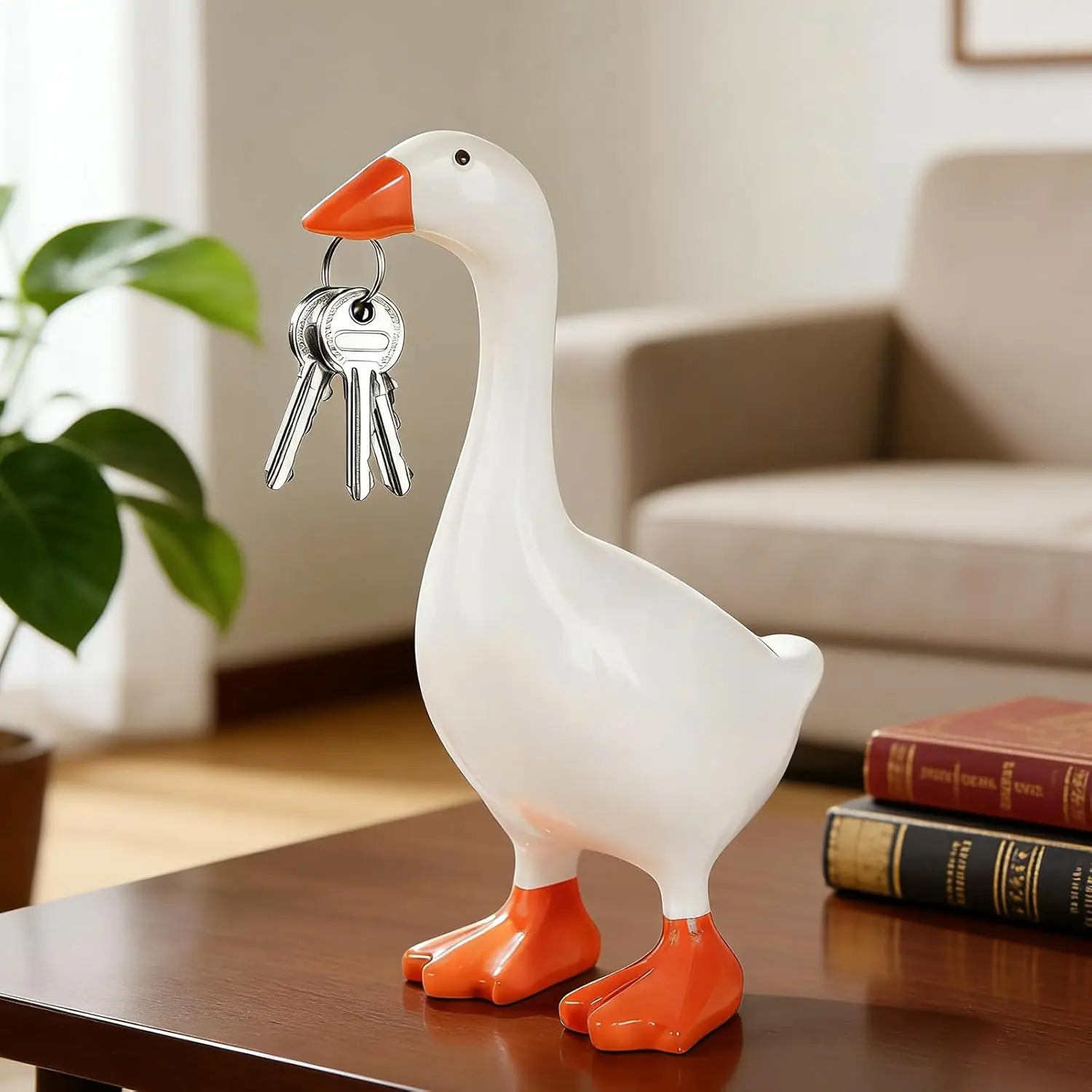 7-Inch Desk Goose Resin Statue, Cute Art Figurine with Magnetic Beak, Collectible Figurine & Key Tool Holder, Home Decor Ornaments for Office, Perfect Valentine's Day Gift for Women