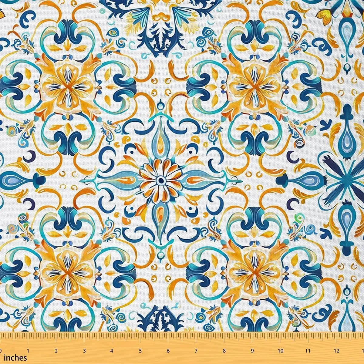 Boho Flowers Fabric Fabric,Bohemia Floral Decorative Cloth Sofa Soft Flannel Polyester No Stretch,White Blue Yellow Crafts & Sewing Supplies DIY Fabric