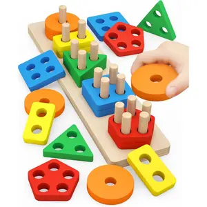 Montessori Toys for 1 to 3-Year-Old Boys Girls Toddlers, Wooden Sorting & Stacking Toys for Toddlers and Kids Preschool, Educational Color Recognition Shape Sorter, Learning Puzzles Gift toddler  toys babychristmas  gift sensory ball gifts  9  month  olds