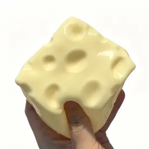 7cm Soft Cheese Block Squeeze Toy - Vaseline Filled Fidget Toy, Anxiety Relief Desk Play Prop, Trendy Hobby Toy for Casual Play & Relaxation