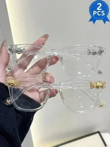 2PCS New Square Glasses, Unisex Stylish Light Luxury Elegant Artsy Business Frames, Perfect Gift for Him, Suitable for Daily Wear and Square Frame Eyeglasses