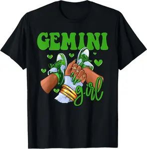 100%cotton Gemini Girl Shoes Astrology Zodiac Sign Black Women T-Shirt