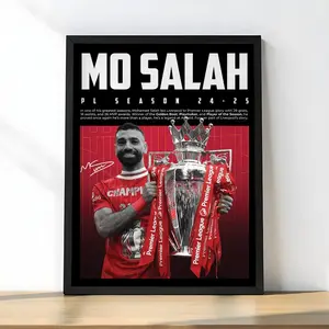 Mo Salah Premier League Champion Poster, Egyptian King Wall Art, 2024-25 Football Season Print, Liverpool FC Gift for Fans, YNWA