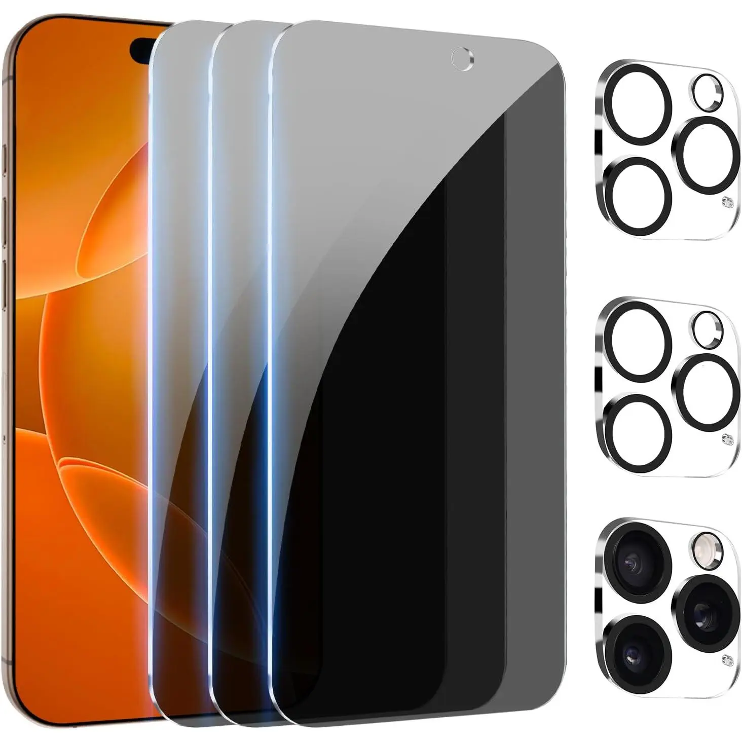 X-PCS24 3+3 Pack iPhone 16 Pro Max Privacy Screen Protector & Camera Lens Protector, 9H Hardness Full Coverage Anti-Spy Tempered Glass, Bubble-Free Easy Installation, 6.9 inch Protective Cellphone Accessories, Scratch Resistant