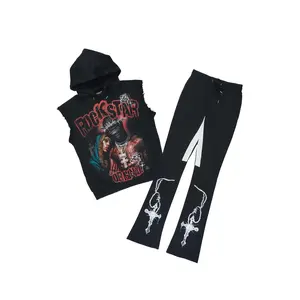 Vontae Black/Red Cut Sleeve Hoodie/Stacked Flare Track Set