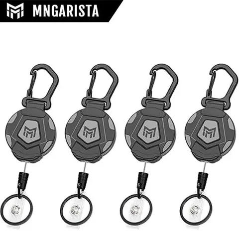 MNGARISTA 2-Pack Belt-Mounted Clip Keychain Badge Reels, Durable Carbon Fiber ID Badge Holders with 31.5in Extendable Stainless Steel Cord, 10oz Capacity EDC Gear (25% More Keys) for Everyday Carry