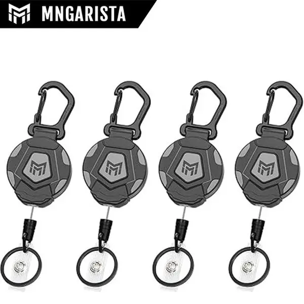 MNGARISTA 2-Pack Belt-Mounted Clip Keychain Badge Reels, Durable Carbon Fiber ID Badge Holders with 31.5in Extendable Stainless Steel Cord, 10oz Capacity EDC Gear (25% More Keys) for Everyday Carry