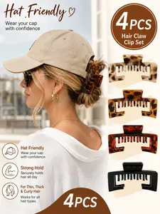 4Pcs Claw Clips for Baseball Caps, Leopard Strong Non-Slip Square Design, Hair Clip for Hat for Women,Trucker Hat Claw Clips,Hair Accessory Gifts for Thick and Fine Hair, Effortlessly create high ponytails, messy buns,half‑up looks for workouts or casual