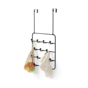 Estique Over The Door Organizer, 14 Hook Storage Rack with Wooden Pegs, Versatile Wall or Door Mount - Choose Your Color Racks Wall Smooth Box