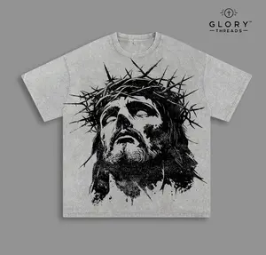 Portrait Of Jesus T-shirt Washed , Bible Verse , Sweatshirts, Church Outfit Unisex Oversized Graphic Tee Christian Based Clothing, Faith Based Apparel, Embroidered Crewneck Sweatshirt, Religious Cotton Fabric
