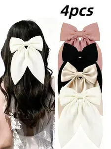 Elegant Solid Color Bowknot Barrettes Hair Clips for Women, 4-Piece Set, Fashion Accessory for Daily Wear, Stylish Gift Idea, Hair Claws Set