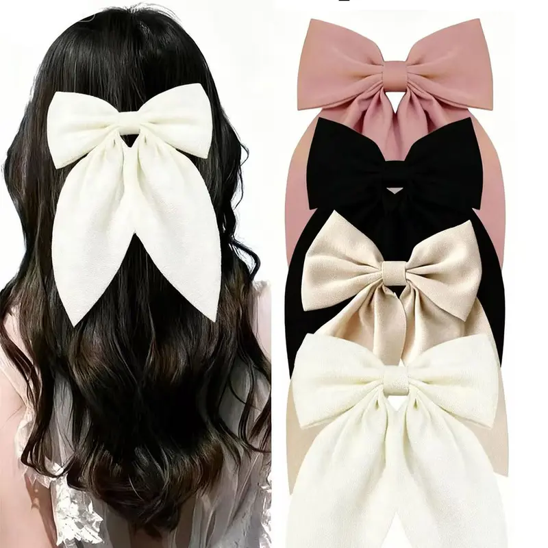 Elegant Solid Color Bowknot Barrettes Hair Clips for Women, 4-Piece Set, Claw Clip Pack, Fashion Hair Accessories, Fashion Accessory for Daily Wear, Stylish Gift Idea, Hair Decor, Hair Claws Set