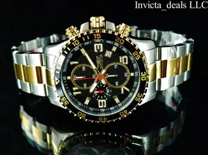 NEW Invicta Men's 45mm PILOT Specialty Chrono Black Dial 18K Gold Two Tone Stainless Steel Watch
