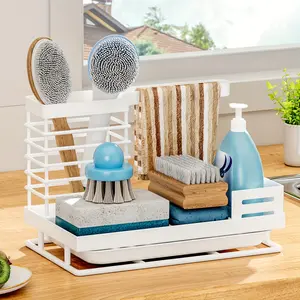 1pc,Sponge Drain Rack, Sink Countertop Dish Brush Storage Rack, Rag Storage Rack with Drain Tray,Multifunctional Scouring Pad Washing and Cleaning Supplies Storage Box