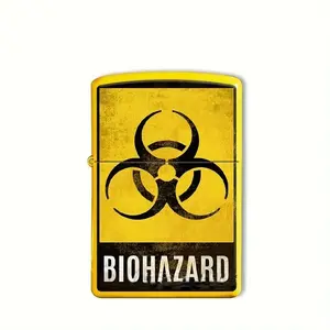 Biohazard Metal Oil Lighter – Vintage Flip Top Refillable Windproof EDC Lighter, Post-Apocalyptic Collector Gift for Men（No Fuel)
